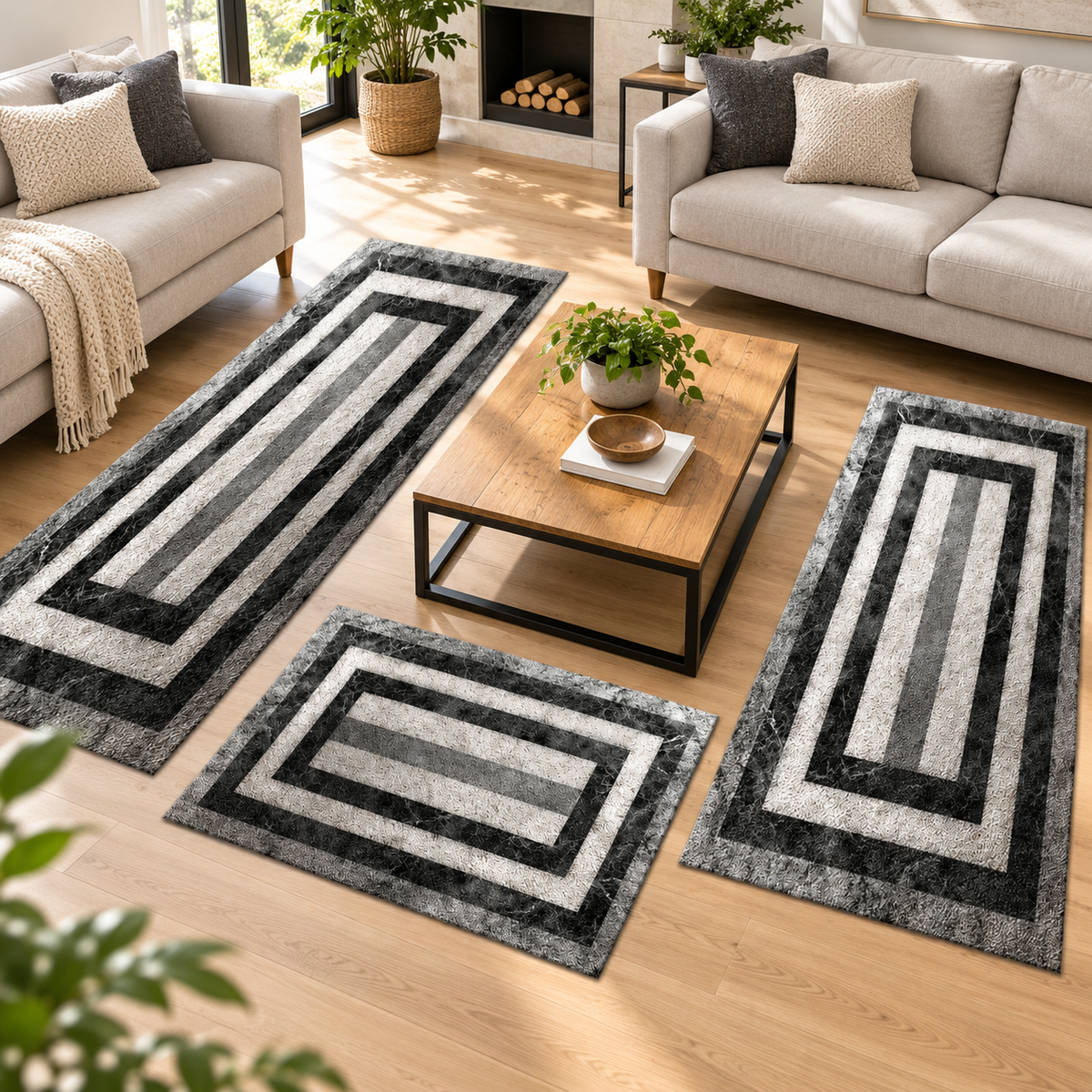 3-Piece Farmhouse Kitchen Rug Set