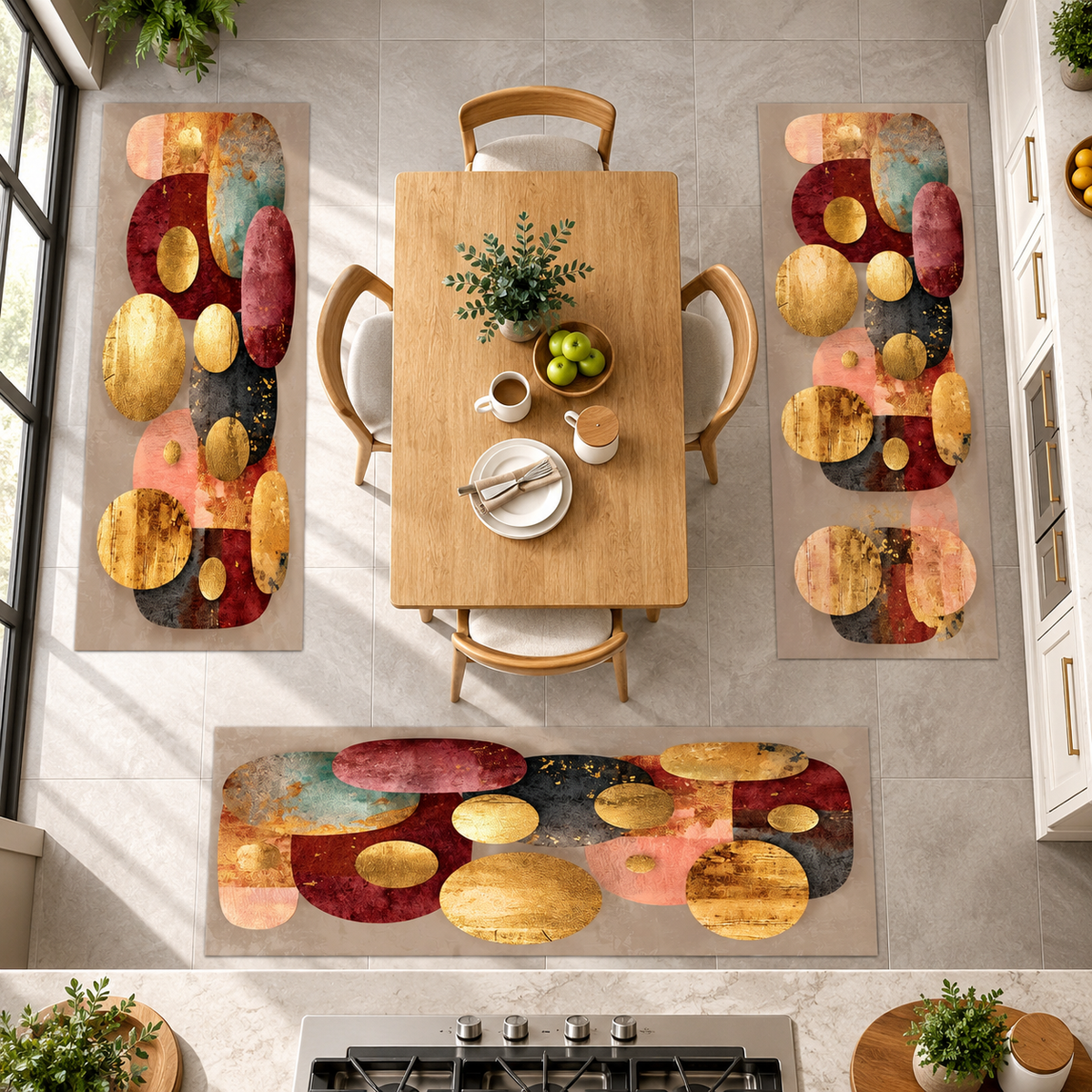 3-Piece Abstract Kitchen Rug Set