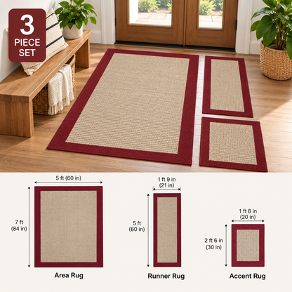 3-Piece Red Border Area Rug Set