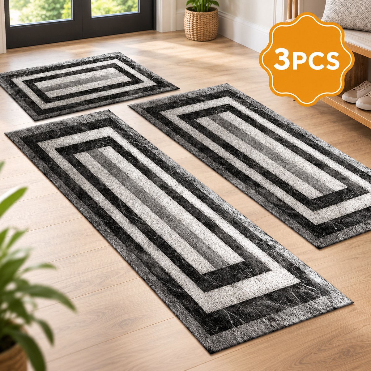 3-Piece Farmhouse Kitchen Rug Set