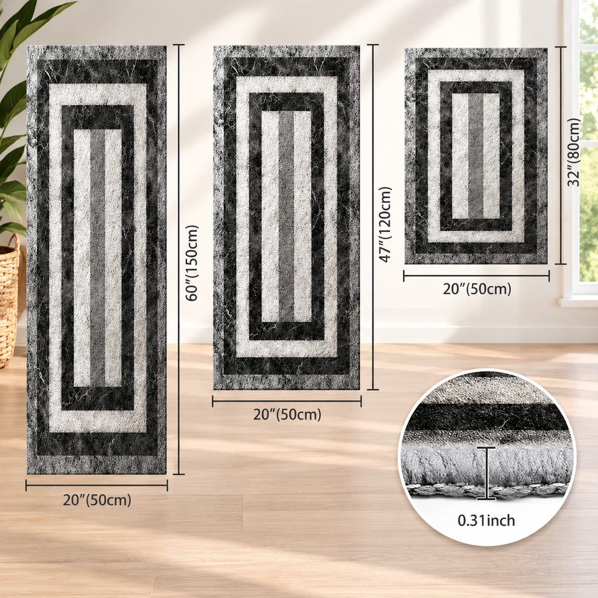 3-Piece Farmhouse Kitchen Rug Set