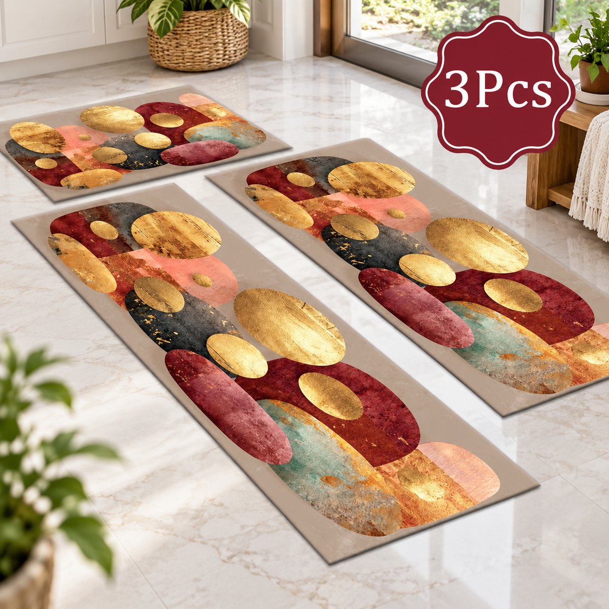 3-Piece Abstract Kitchen Rug Set