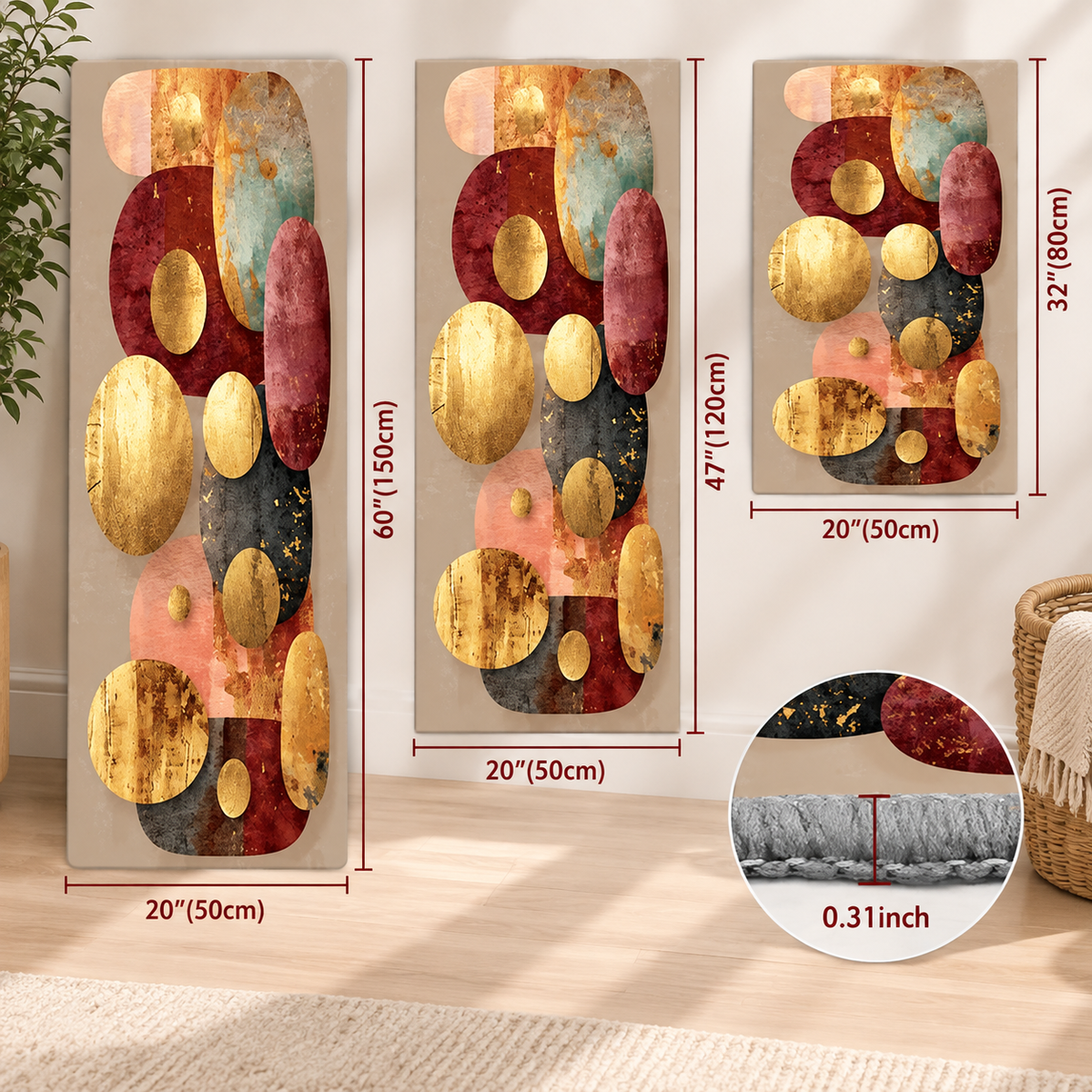 3-Piece Abstract Kitchen Rug Set