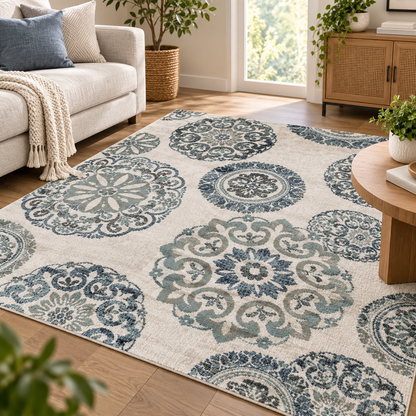 3-Piece Teal Medallion Rug Set