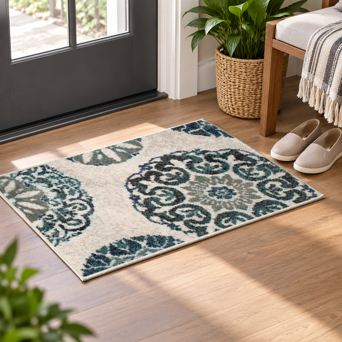 3-Piece Teal Medallion Rug Set