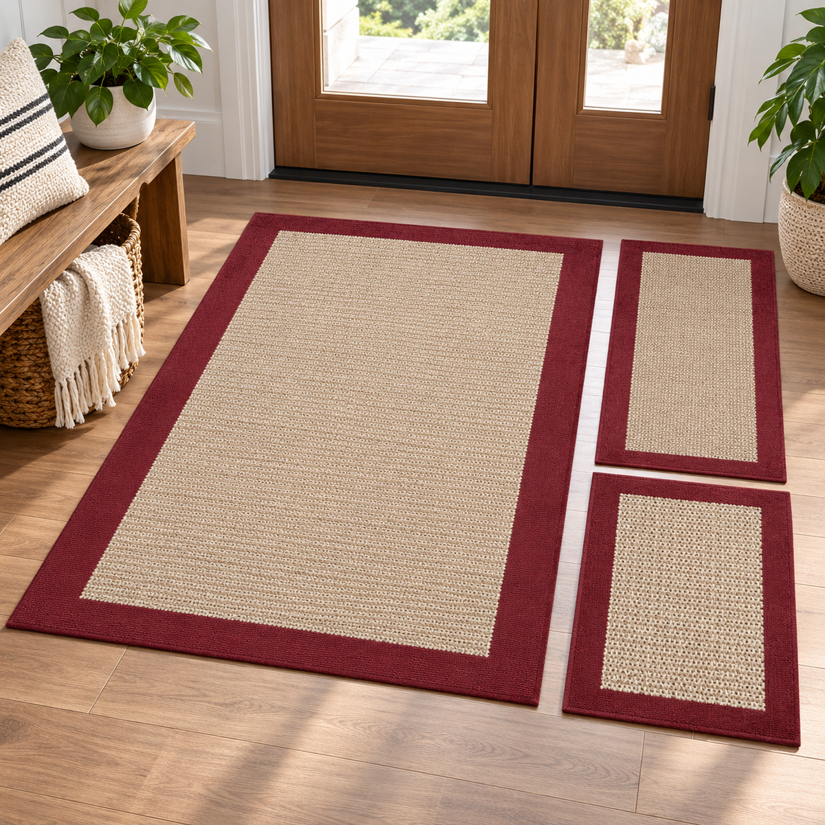 3-Piece Red Border Area Rug Set