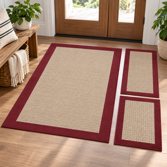 3-Piece Red Border Area Rug Set