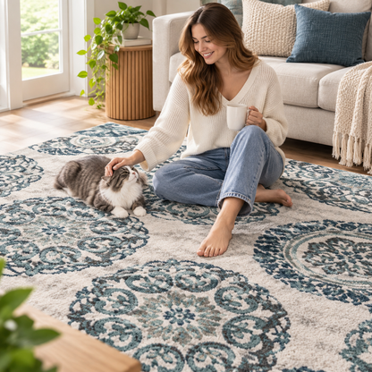 3-Piece Teal Medallion Rug Set