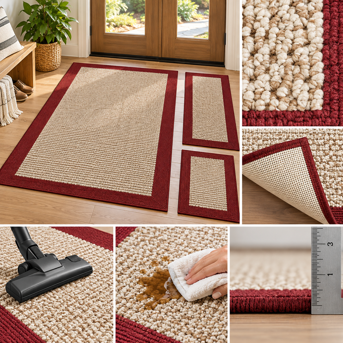 3-Piece Red Border Area Rug Set