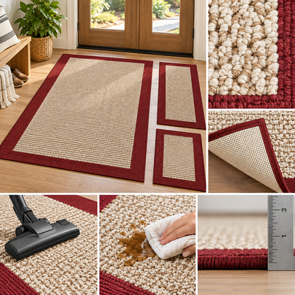 3-Piece Red Border Area Rug Set